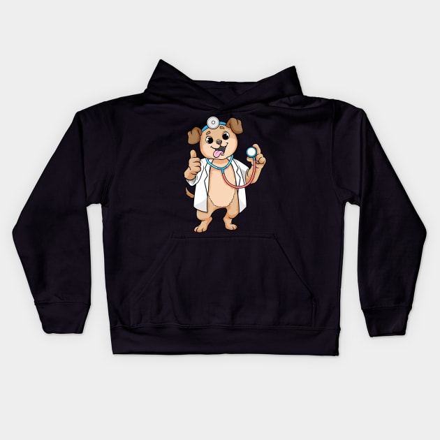 Dog as Doctor with Stethoscope Kids Hoodie by Markus Schnabel